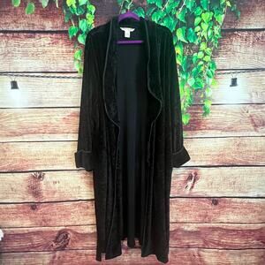 Vintage Lane Bryant Plush Robe w Tie Womens Plus 26/28 Black Long Full Length